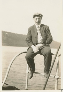 Image of Captain Bob Bartlett sitting on Pipe Rail of Roosevelt